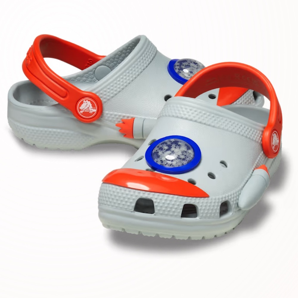 CROCS Gray and Red Sandals with Ventilation and Adjustable Strap